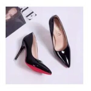 Elegant Black Stiletto Heels with red soles- Temu